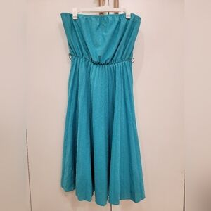 Taxi CDC Blue with black mini polka dot strapless dress